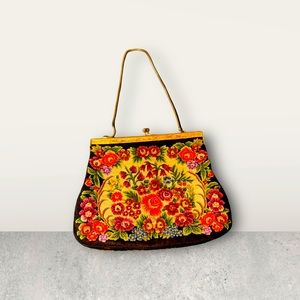 Vintage Tapestry Petit Point Black Floral handbag